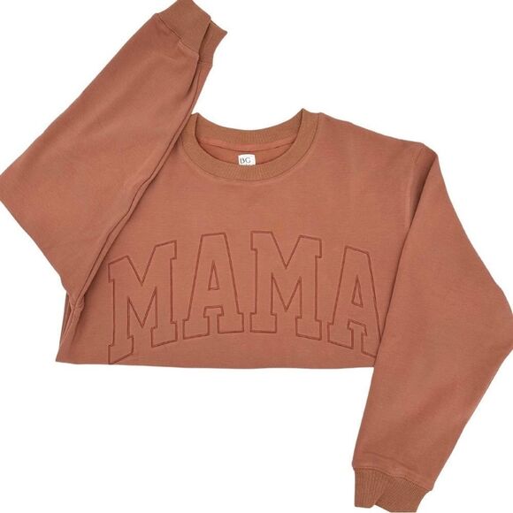 Brooklyn Grace "MAMA" Drop Shoulder Autumn Spice Orange Crewneck Sweater Large - Picture 4 of 11